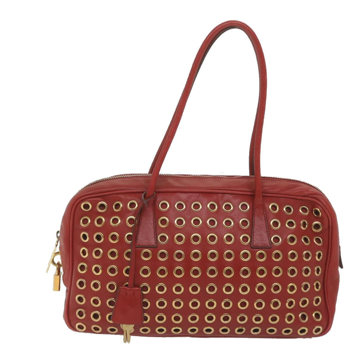 PRADA Hand Bag Leather Red Auth 61414