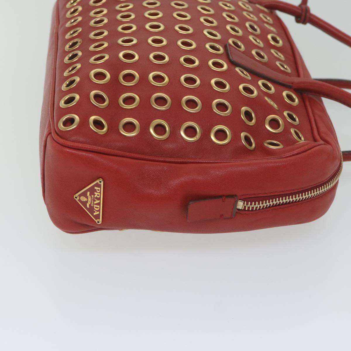 PRADA Hand Bag Leather Red Auth 61414