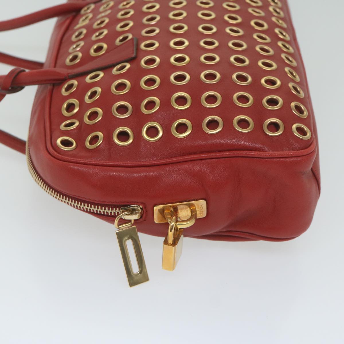 PRADA Hand Bag Leather Red Auth 61414