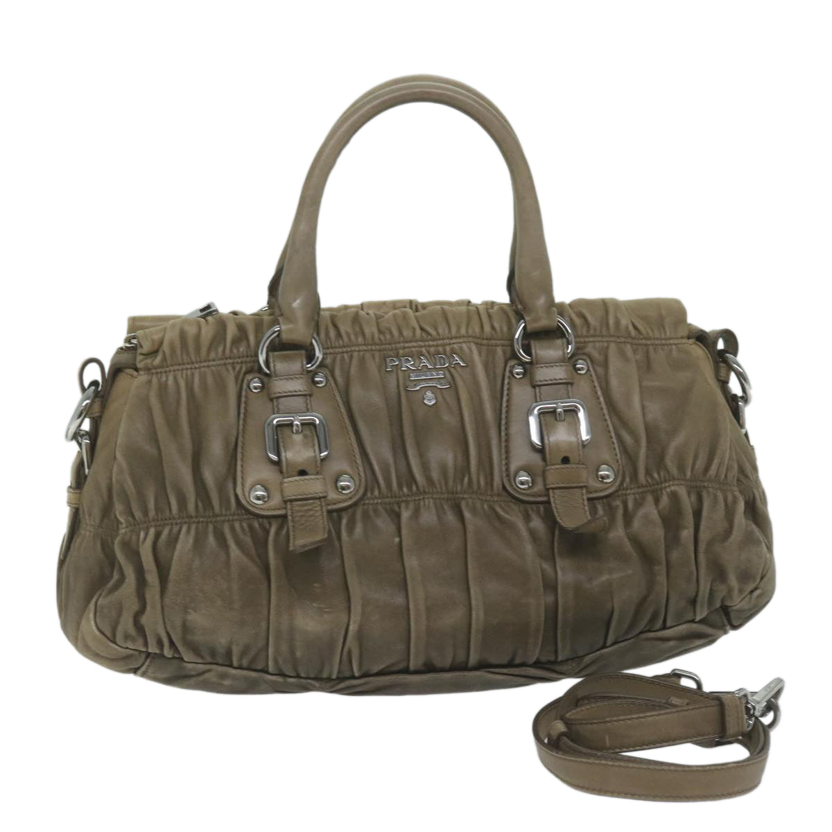 PRADA Hand Bag Leather 2way Brown Auth 61416