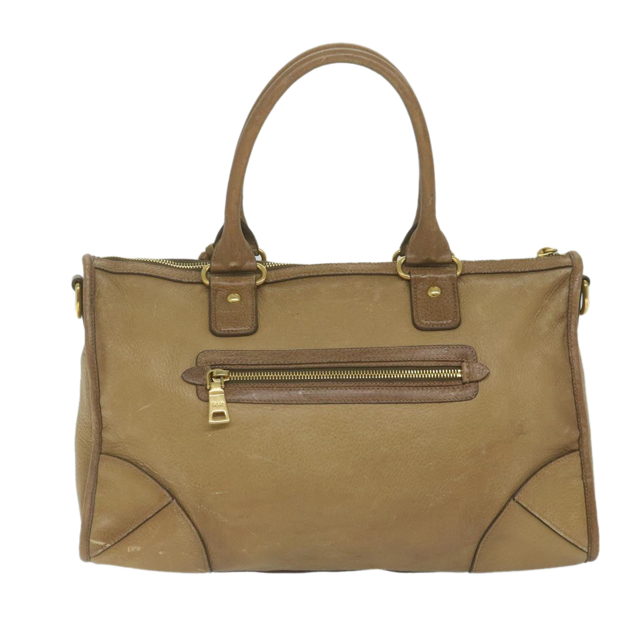PRADA Hand Bag Leather 2way Brown Auth 61418 - 0
