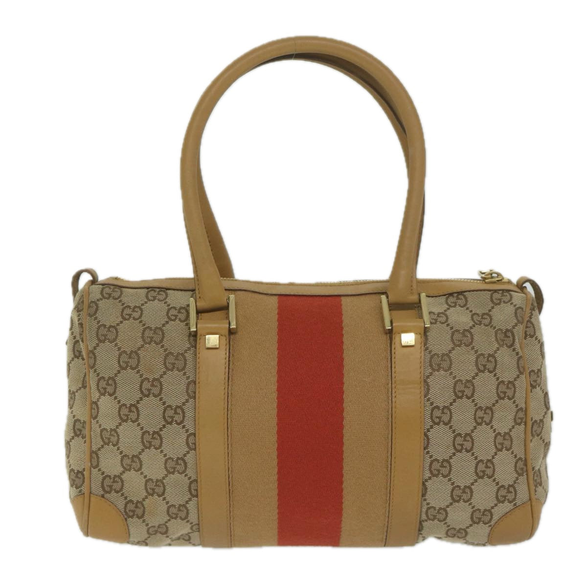 GUCCI GG Canvas Sherry Line Hand Bag Beige Red Brown 000 0851 Auth 61421 - 0