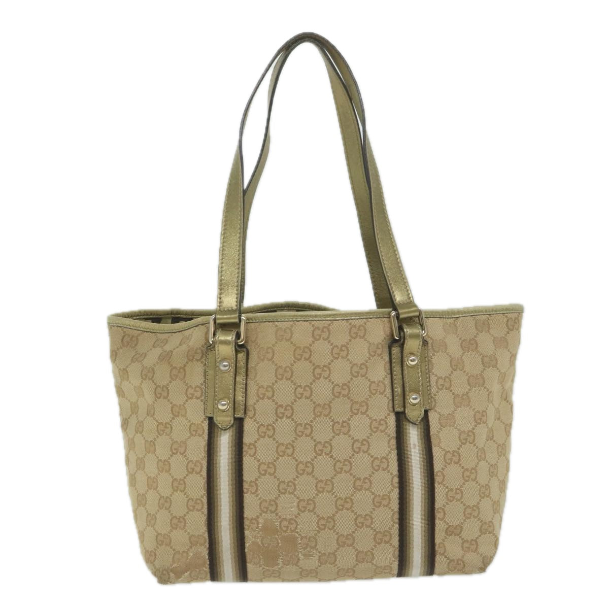 GUCCI GG Canvas Sherry Line Tote Bag Beige Black 137896 Auth 61423 - 0