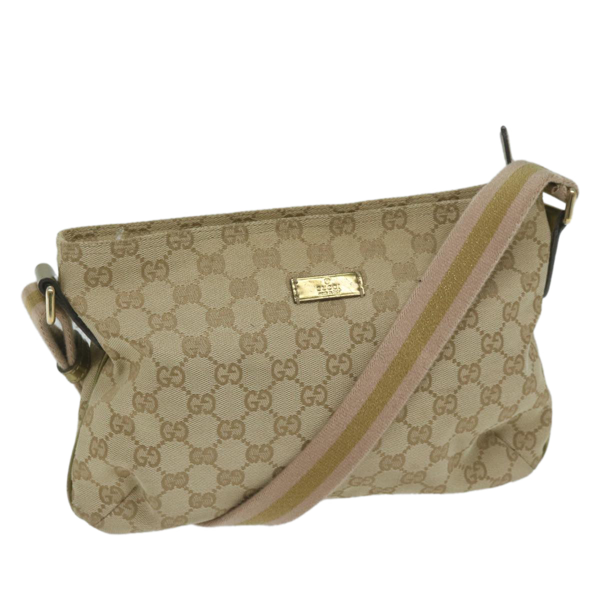 GUCCI GG Canvas Sherry Line Shoulder Bag Beige Gold 189749 Auth 61429