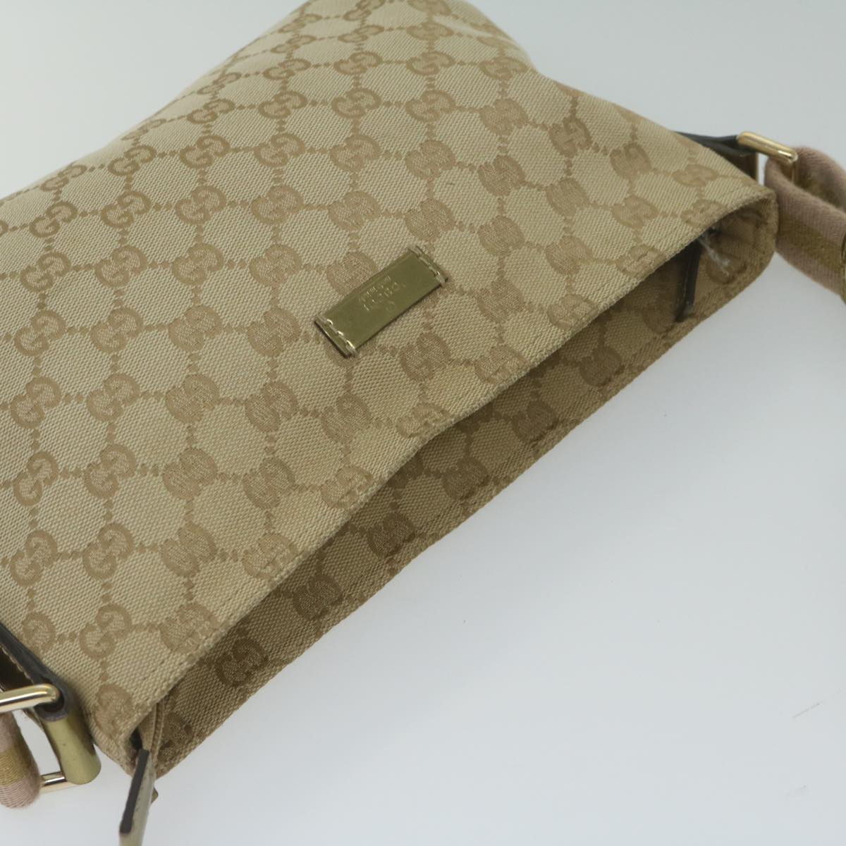 GUCCI GG Canvas Sherry Line Shoulder Bag Beige Gold 189749 Auth 61429