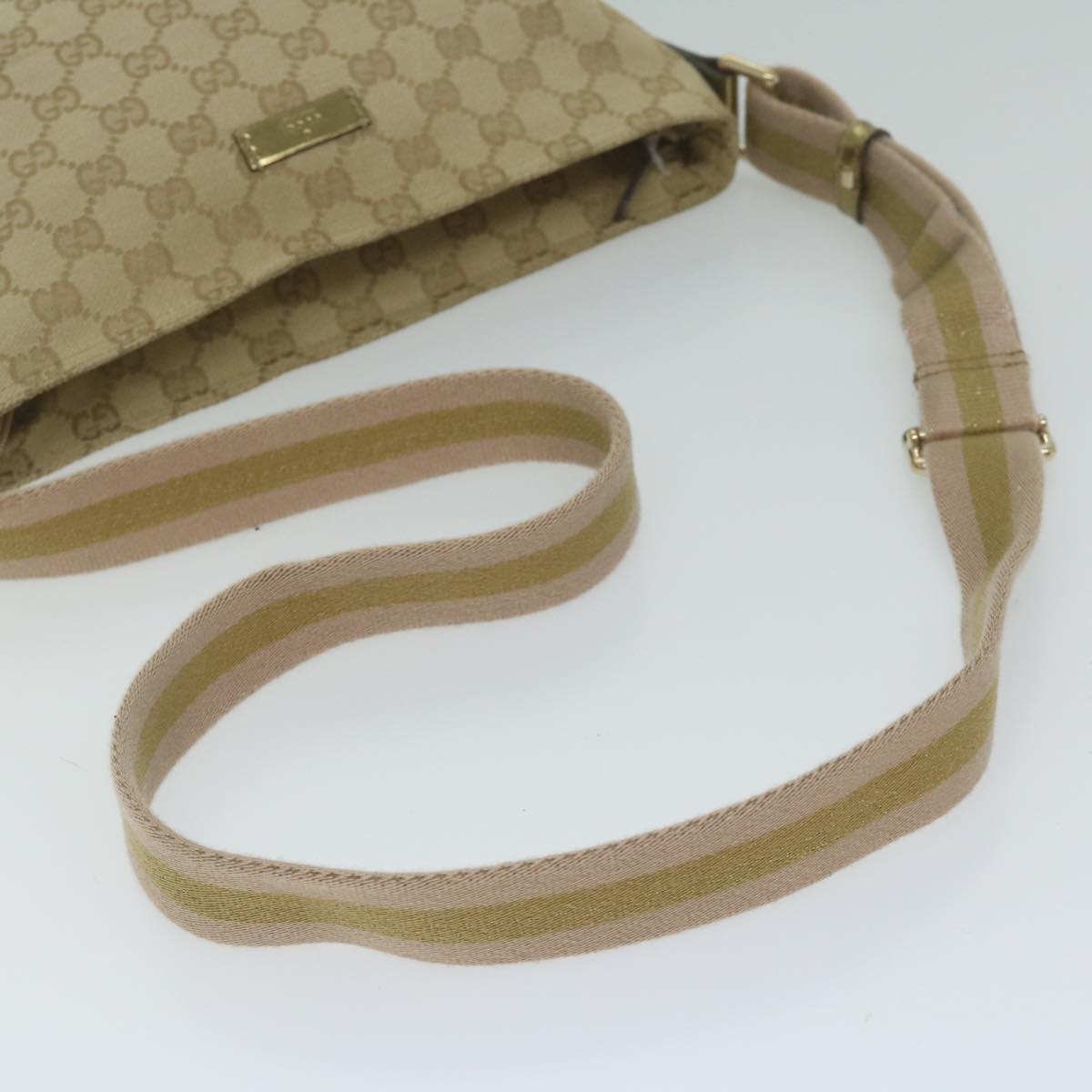 GUCCI GG Canvas Sherry Line Shoulder Bag Beige Gold 189749 Auth 61429