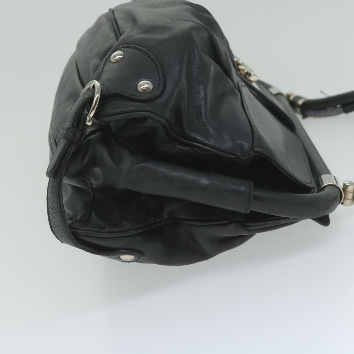 Salvatore Ferragamo Gancini Tote Bag Leather Black Auth 61440