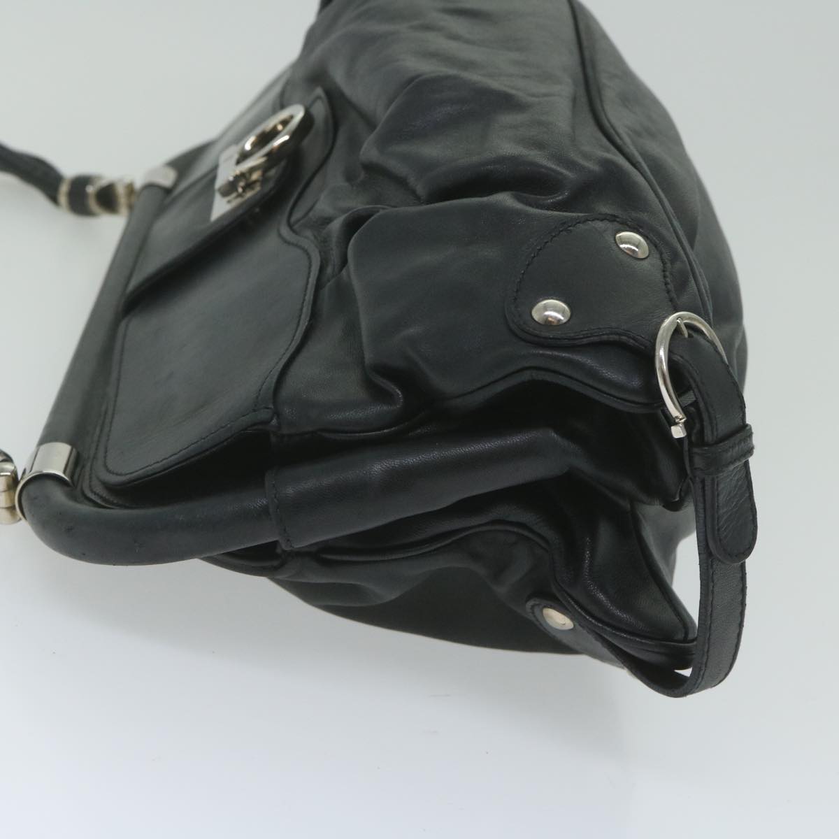 Salvatore Ferragamo Gancini Tote Bag Leather Black Auth 61440