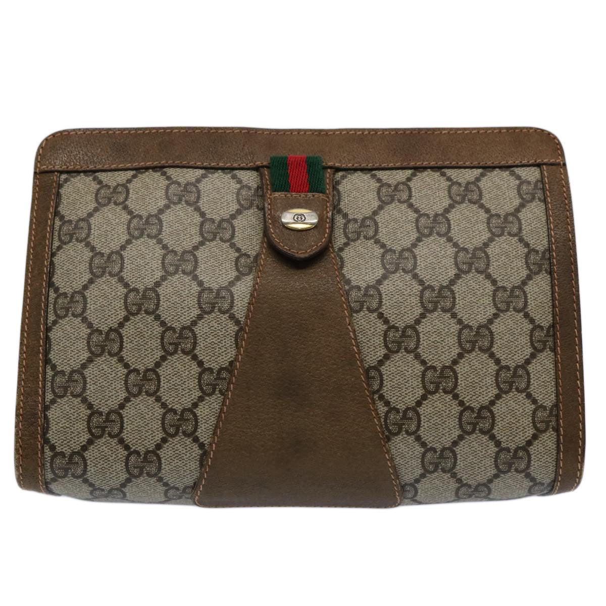 GUCCI GG Supreme Web Sherry Line Clutch Bag Beige Red Green 89 01 032 Auth 61455 - 0