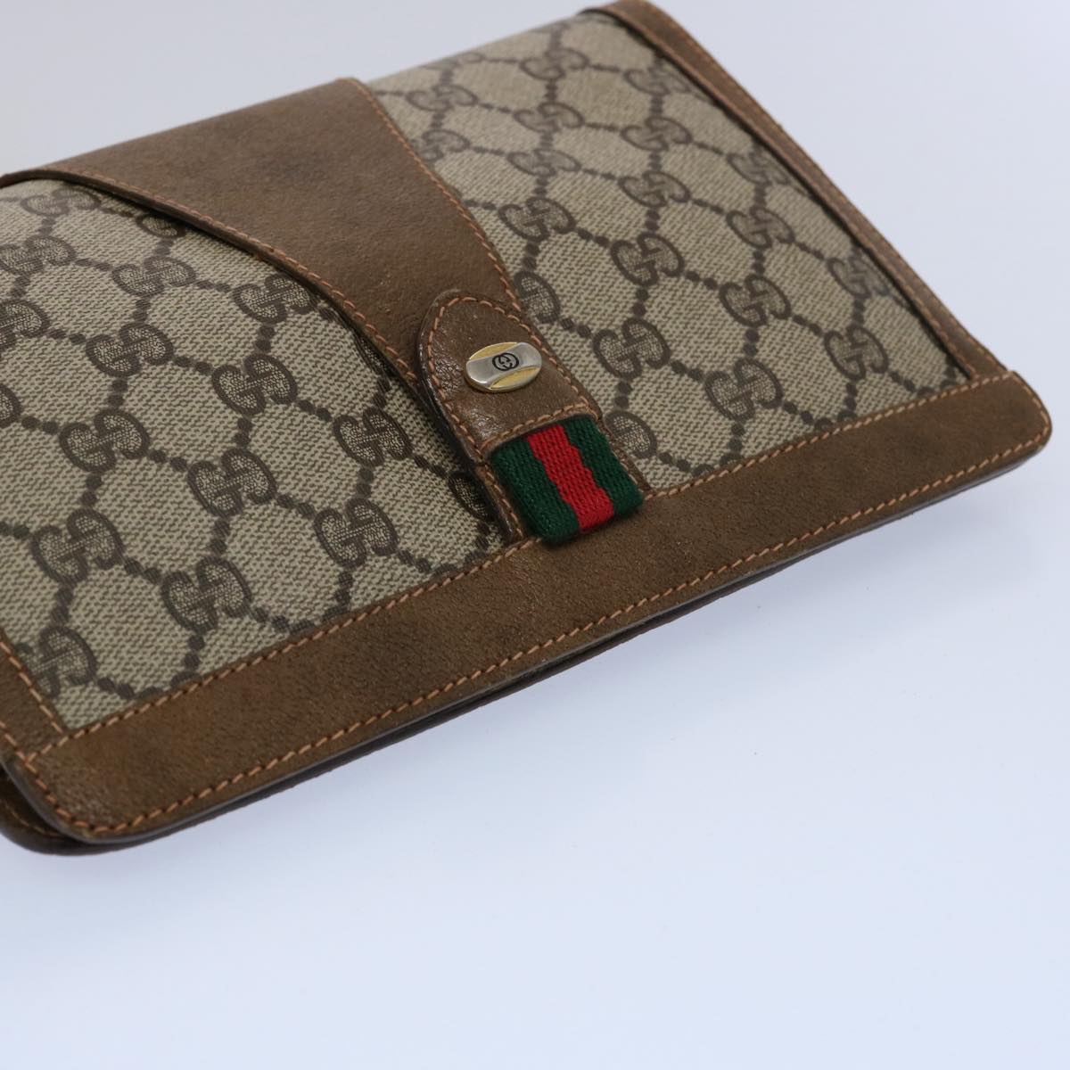 GUCCI GG Supreme Web Sherry Line Clutch Bag Beige Red Green 89 01 032 Auth 61455