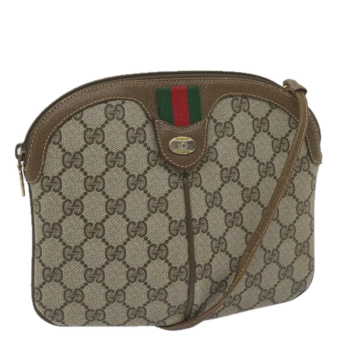 GUCCI GG Supreme Web Sherry Line Shoulder Bag Beige Red 904 02 047 Auth 61456