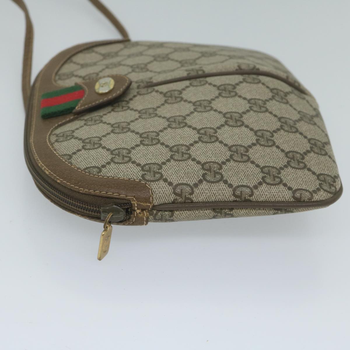 GUCCI GG Supreme Web Sherry Line Shoulder Bag Beige Red 904 02 047 Auth 61456