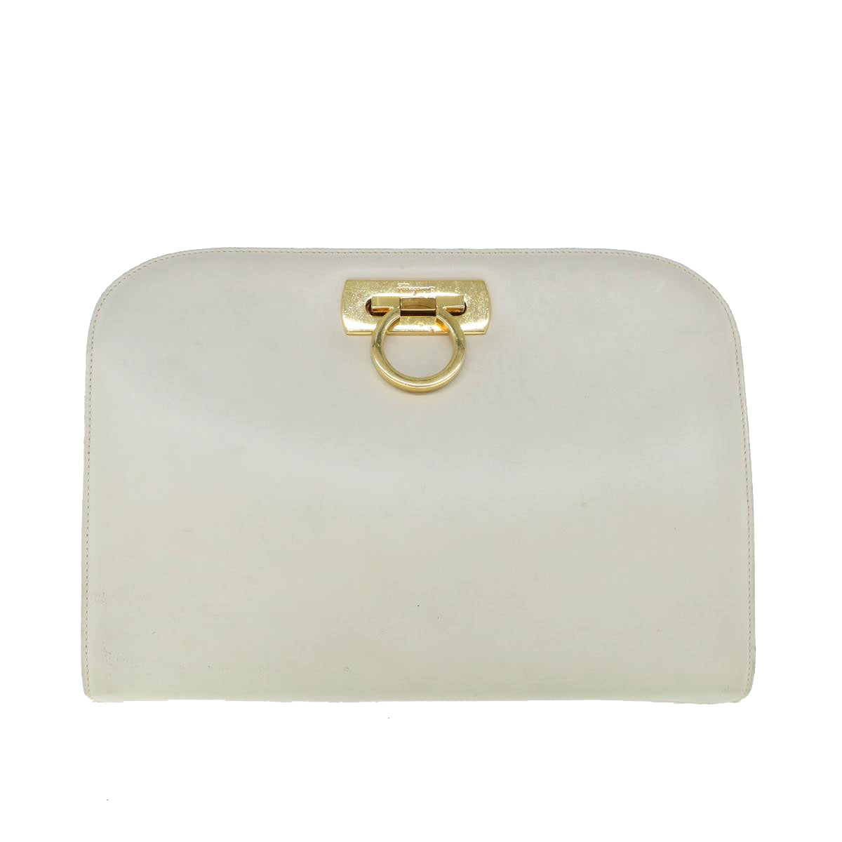 Salvatore Ferragamo Gancini Chain Shoulder Bag Leather White Auth 61465