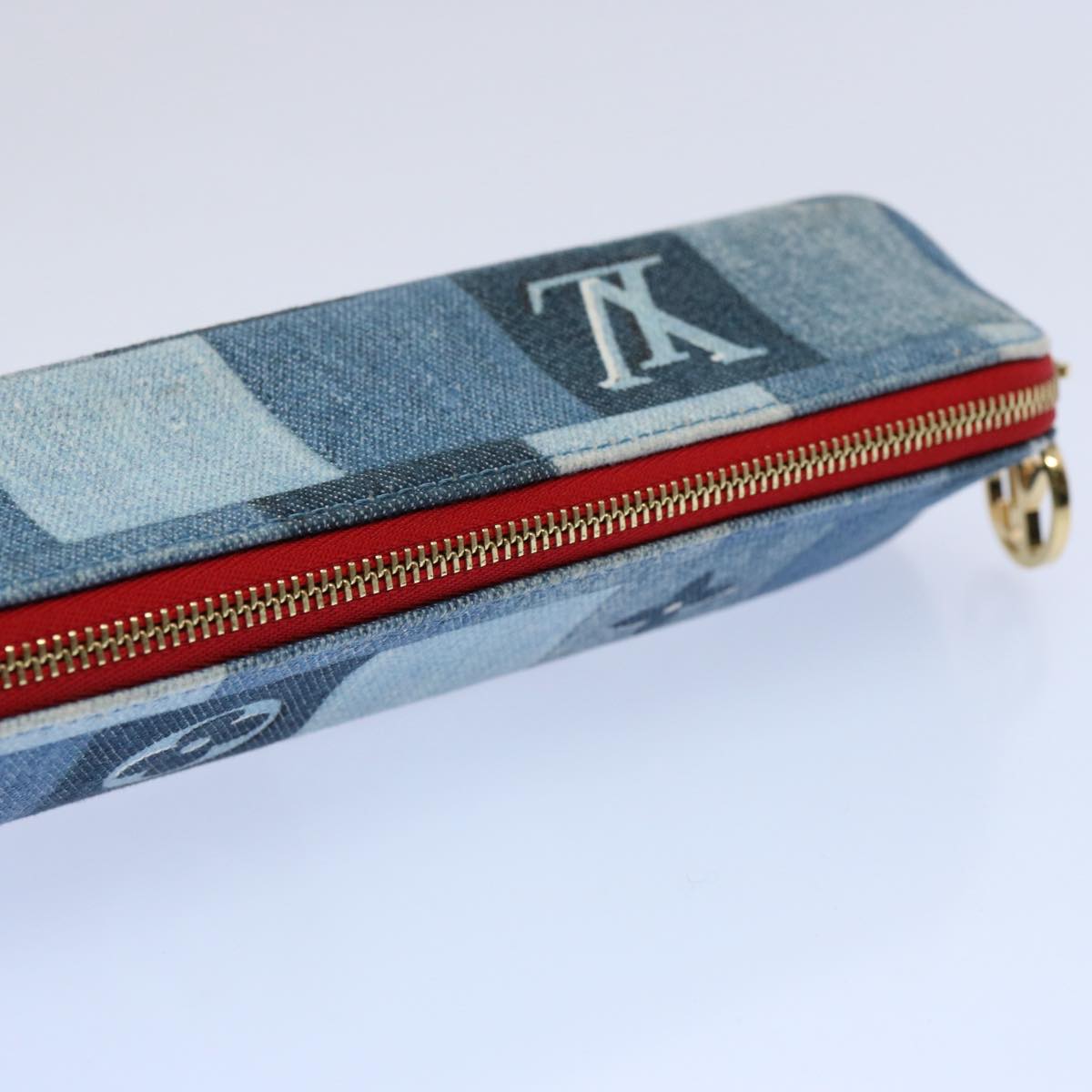 LOUIS VUITTON Monogram Denim Trousse Elizabeth Pen Case Blue GI0444 Auth 61468