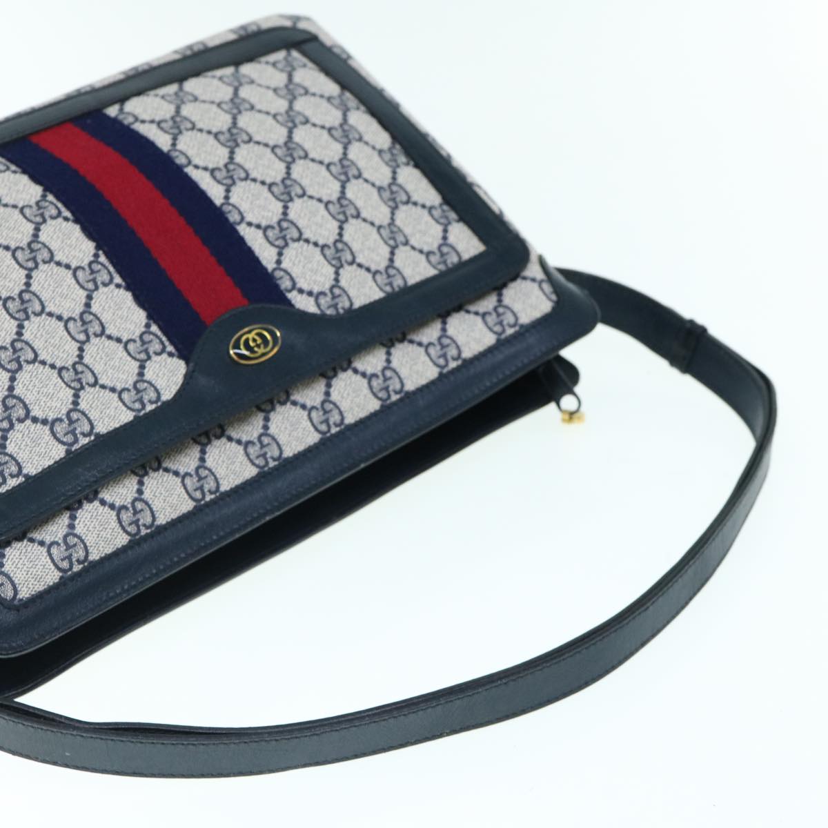 GUCCI GG Supreme Sherry Line Shoulder Bag Red Navy 010 378 Auth 61489