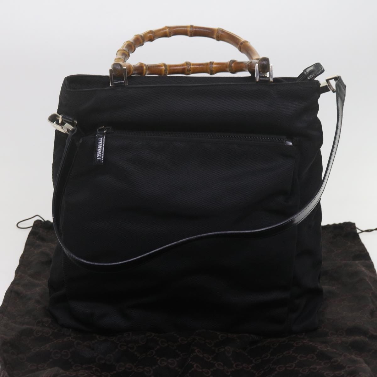 GUCCI Bamboo Shoulder Bag Nylon 2way Black Auth 61494