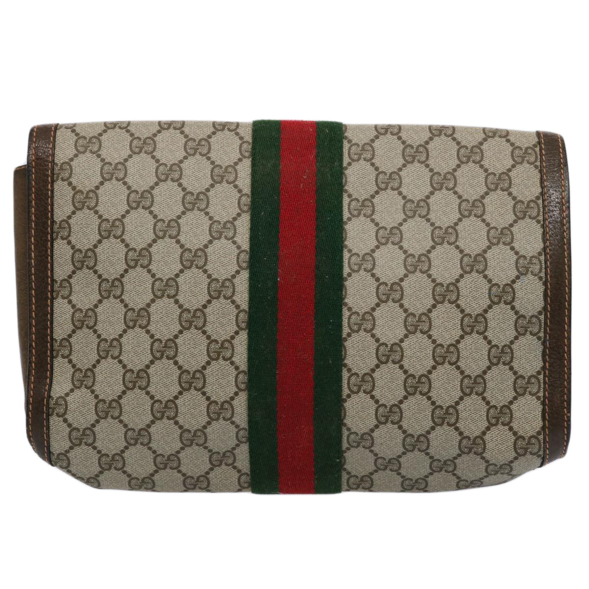 GUCCI GG Supreme Web Sherry Line Clutch Bag Beige Red Green 89 01 007 Auth 61533