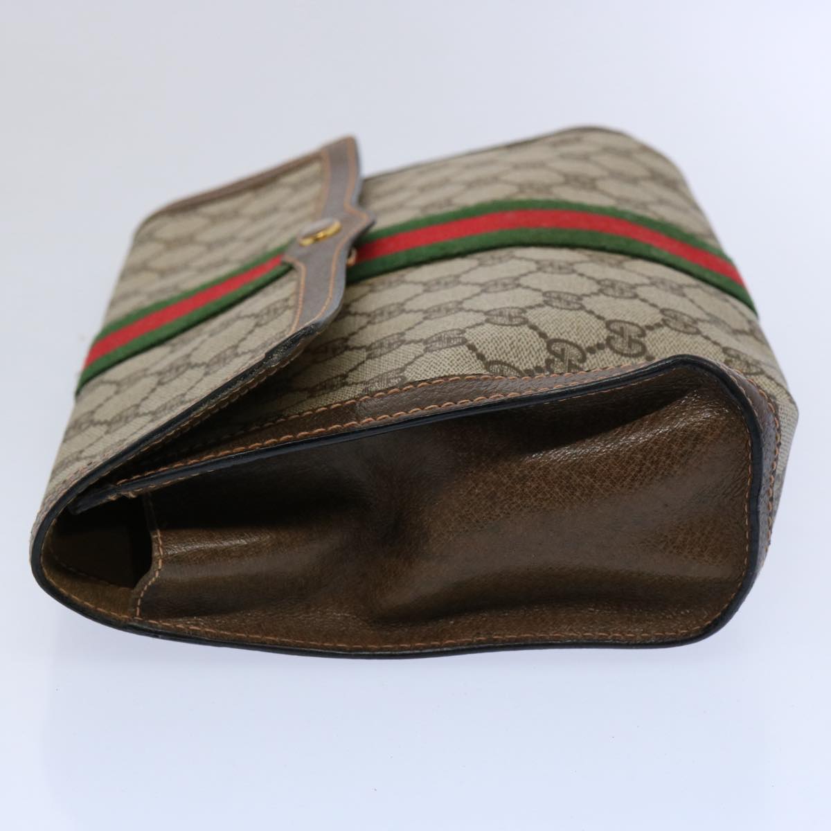 GUCCI GG Supreme Web Sherry Line Clutch Bag Beige Red Green 89 01 007 Auth 61533