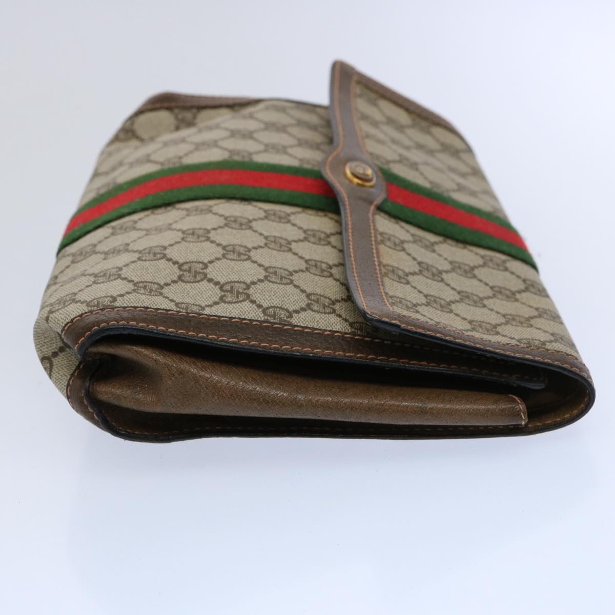 GUCCI GG Supreme Web Sherry Line Clutch Bag Beige Red Green 89 01 007 Auth 61533