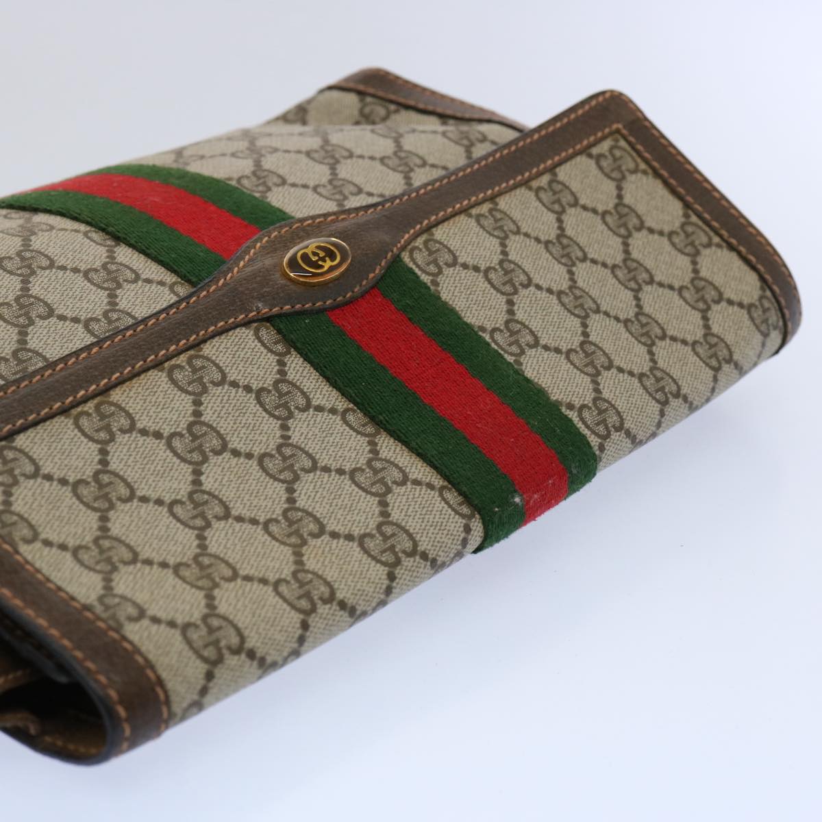 GUCCI GG Supreme Web Sherry Line Clutch Bag Beige Red Green 89 01 007 Auth 61533