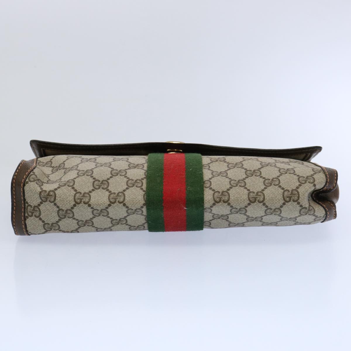 GUCCI GG Supreme Web Sherry Line Clutch Bag Beige Red Green 89 01 007 Auth 61533