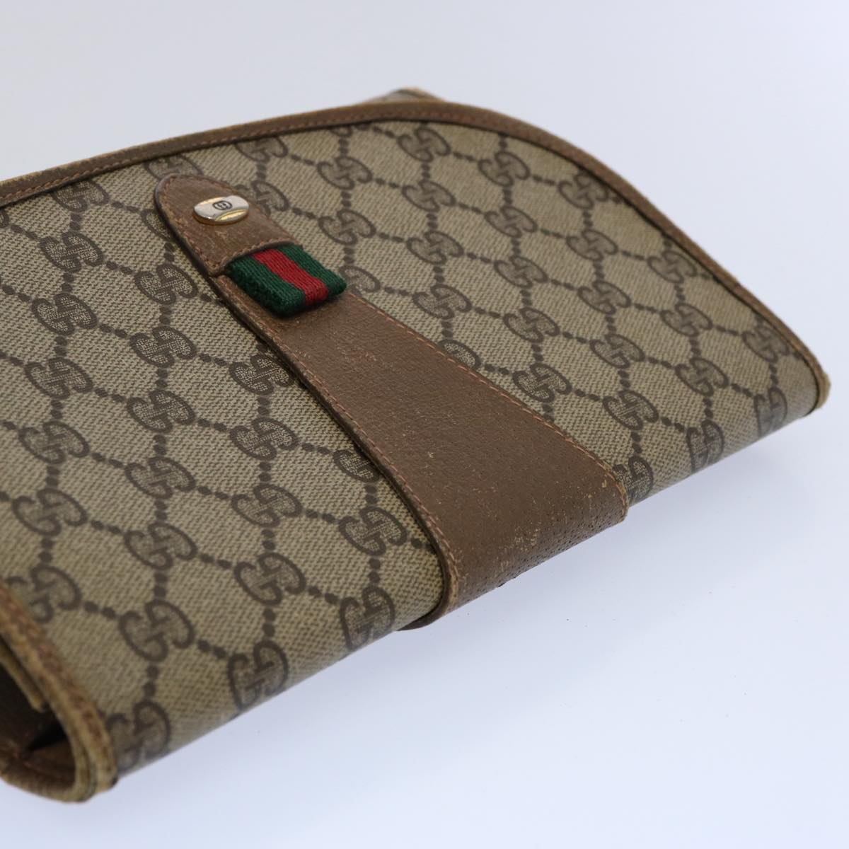 GUCCI GG Supreme Web Sherry Line Clutch Bag Beige Red Green 89 01 030 Auth 61534