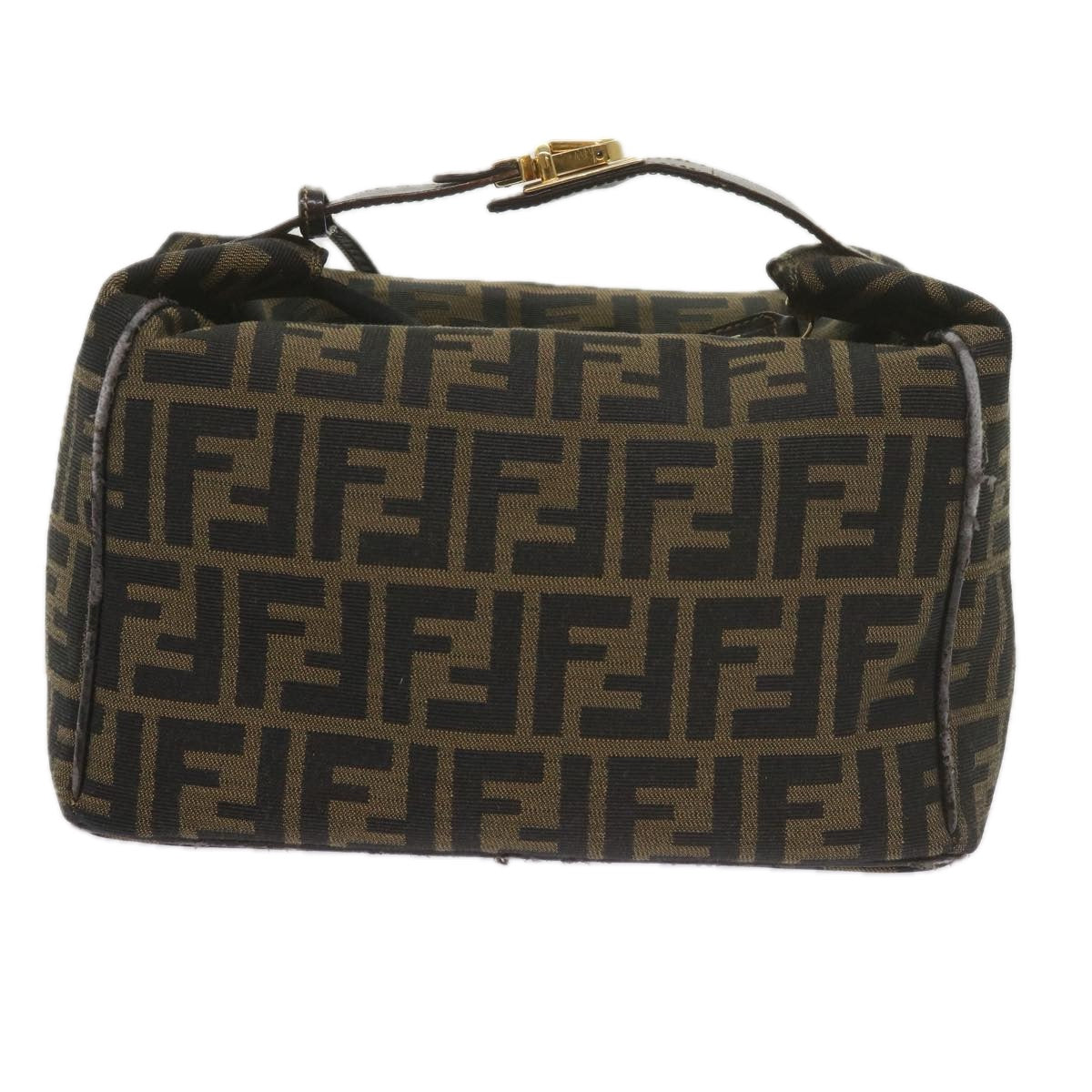 FENDI Zucca Canvas Vanity Cosmetic Pouch Black Brown Auth 61576 - 0