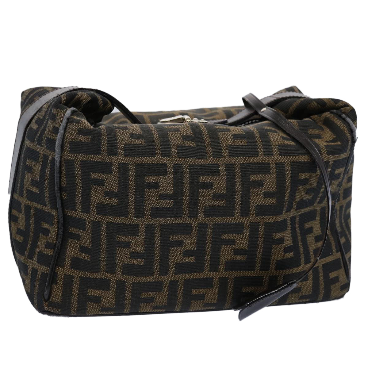 FENDI Zucca Canvas Vanity Cosmetic Pouch Black Brown Auth 61577