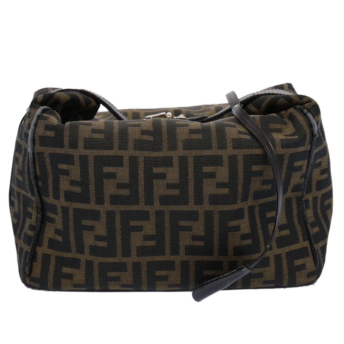 FENDI Zucca Canvas Vanity Cosmetic Pouch Black Brown Auth 61577 - 0