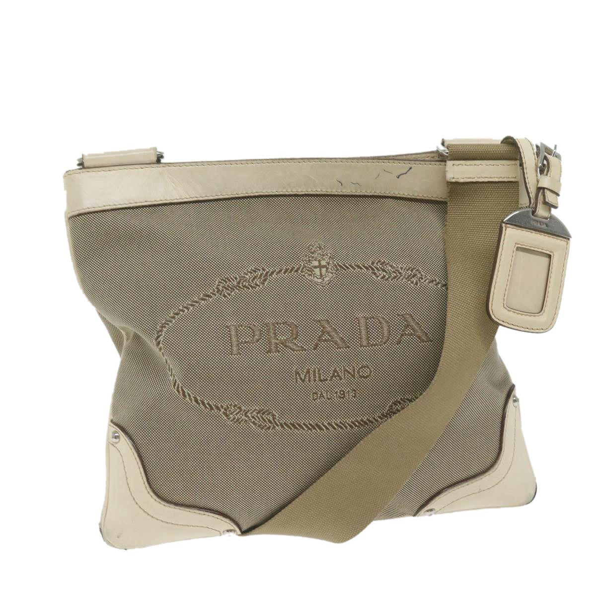 PRADA Shoulder Bag Canvas Beige Auth 61623