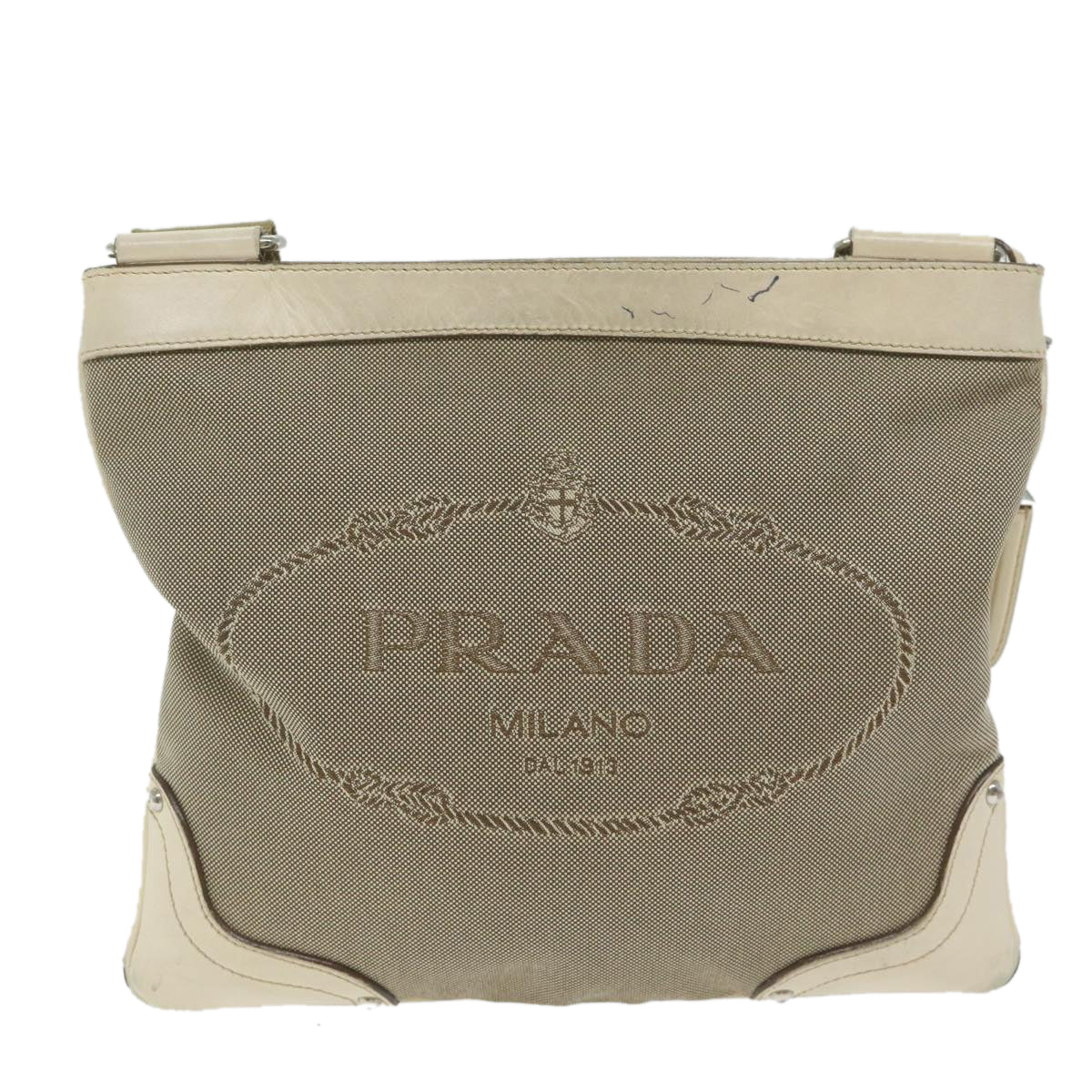 PRADA Shoulder Bag Canvas Beige Auth 61623