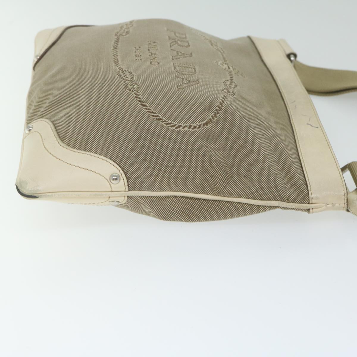 PRADA Shoulder Bag Canvas Beige Auth 61623