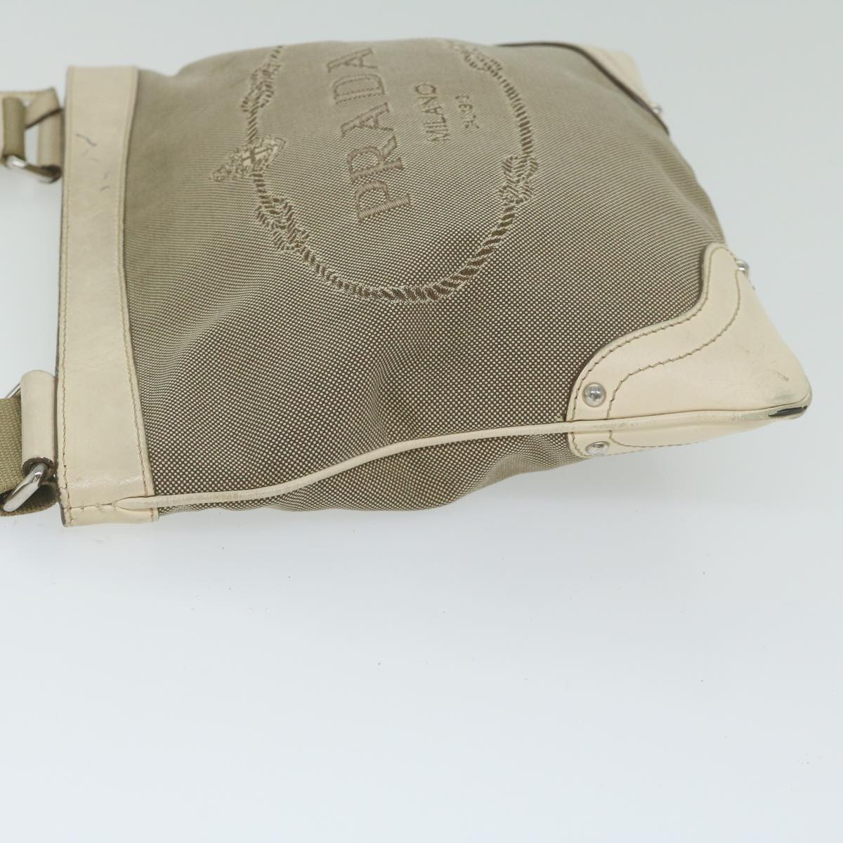 PRADA Shoulder Bag Canvas Beige Auth 61623