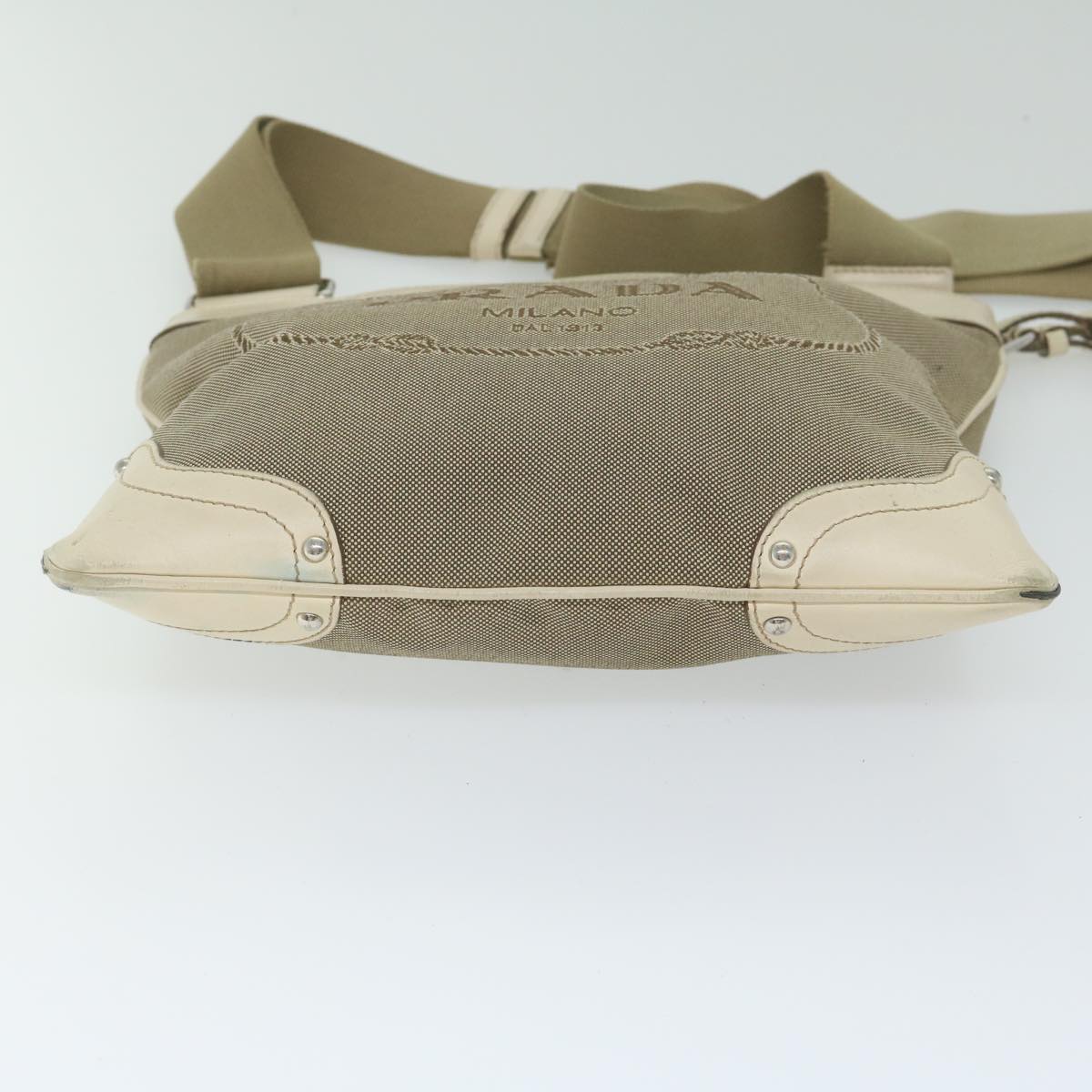 PRADA Shoulder Bag Canvas Beige Auth 61623