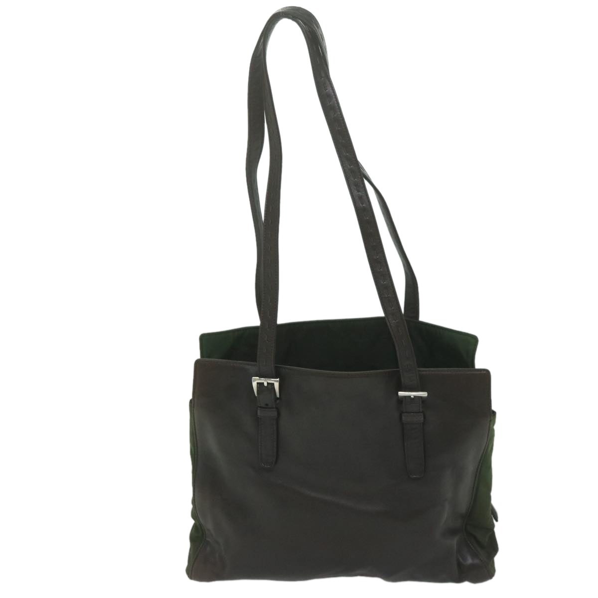 PRADA Tote Bag Leather nylon Brown Green Auth 61629 - 0