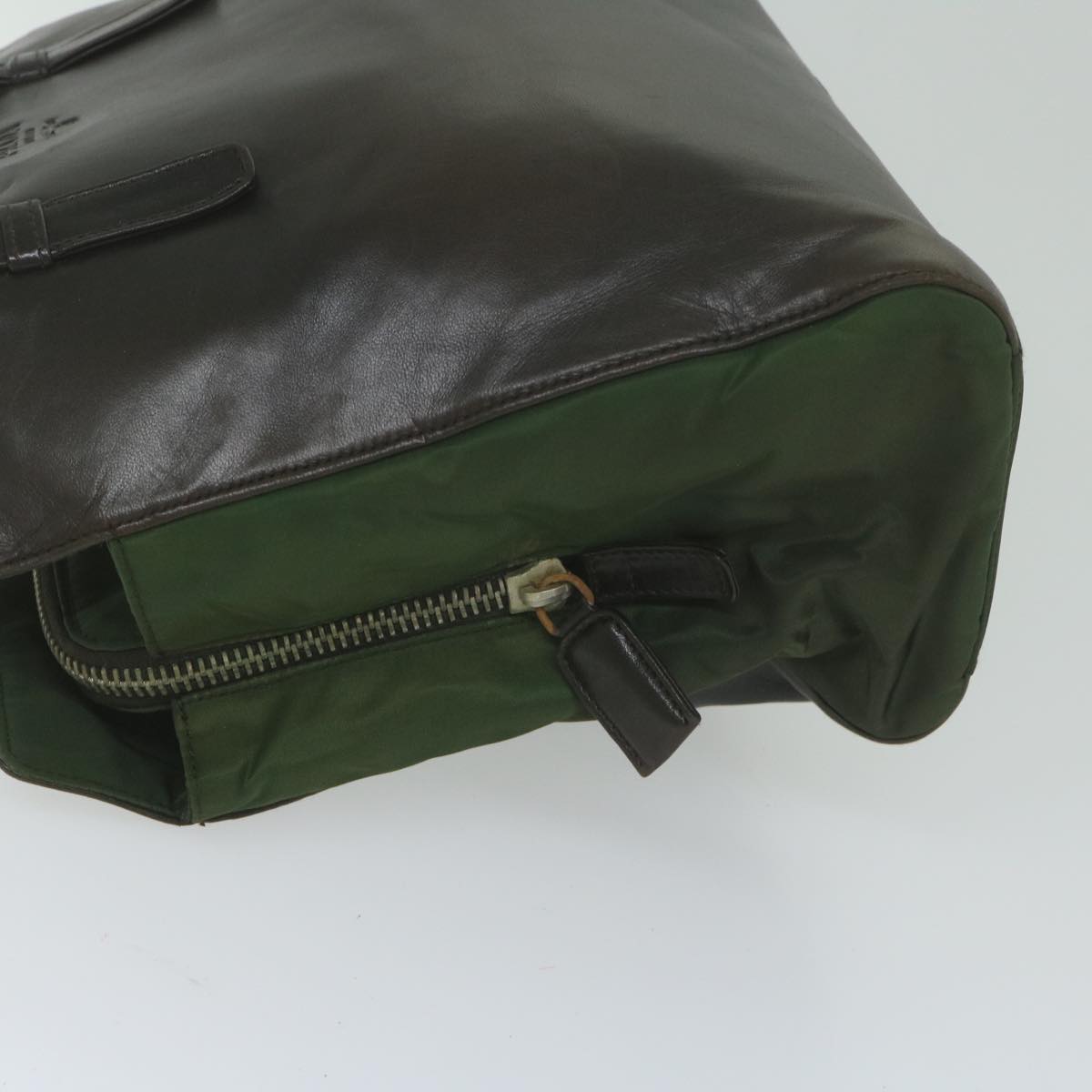 PRADA Tote Bag Leather nylon Brown Green Auth 61629