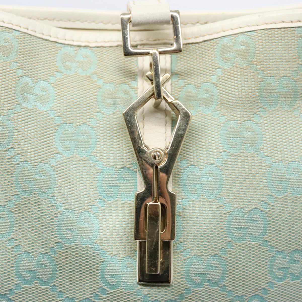 GUCCI GG Canvas Jackie Shoulder Bag Light Blue 001 4057 Auth 61650