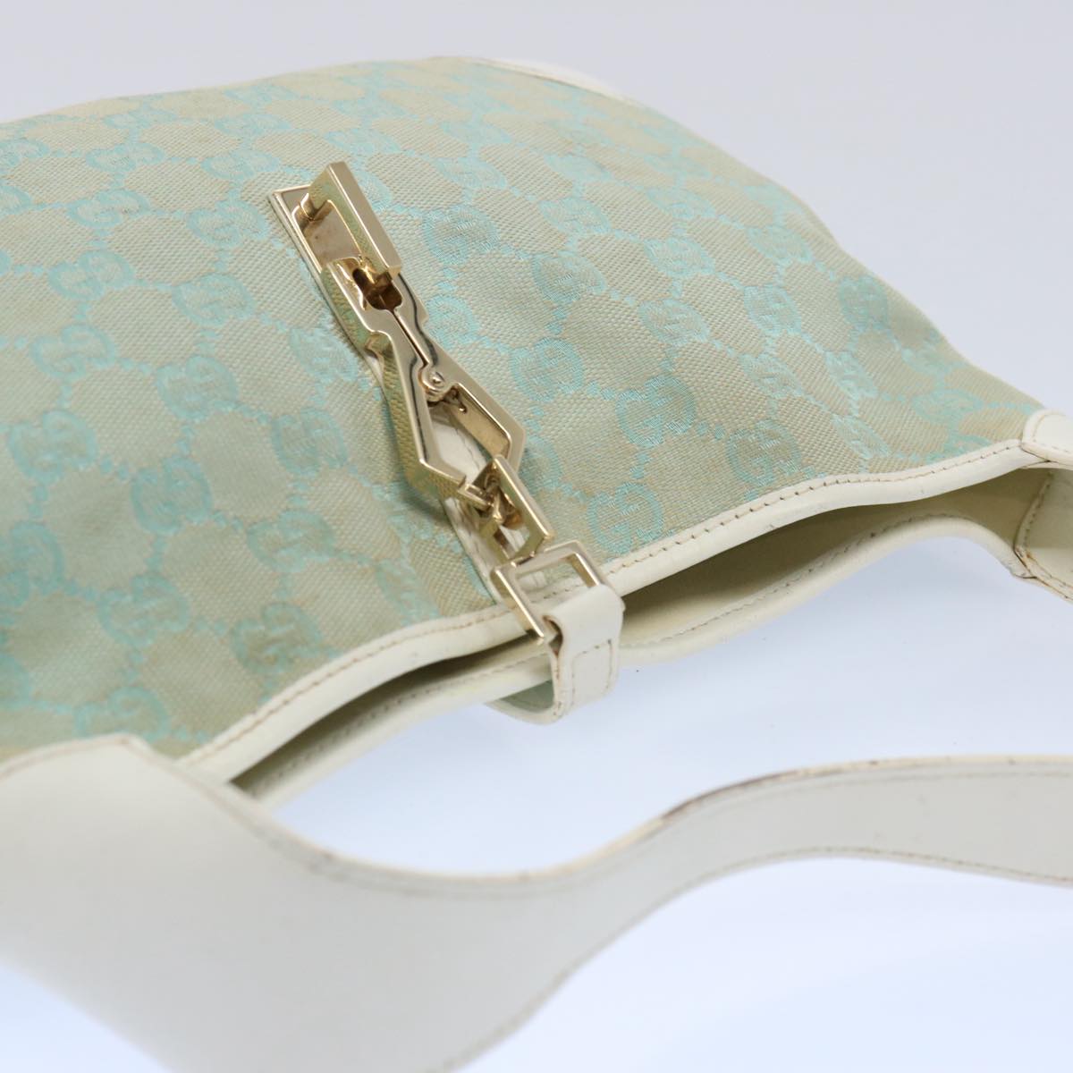 GUCCI GG Canvas Jackie Shoulder Bag Light Blue 001 4057 Auth 61650