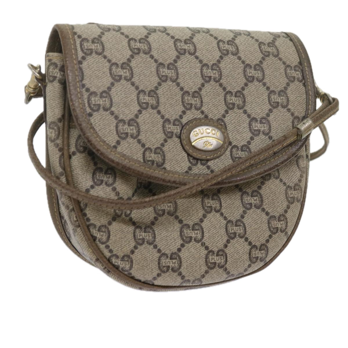 GUCCI GG PLUS Canvas Shoulder Bag PVC Beige Auth 61689