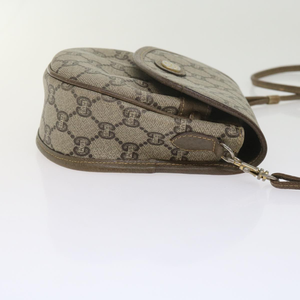 GUCCI GG PLUS Canvas Shoulder Bag PVC Beige Auth 61689