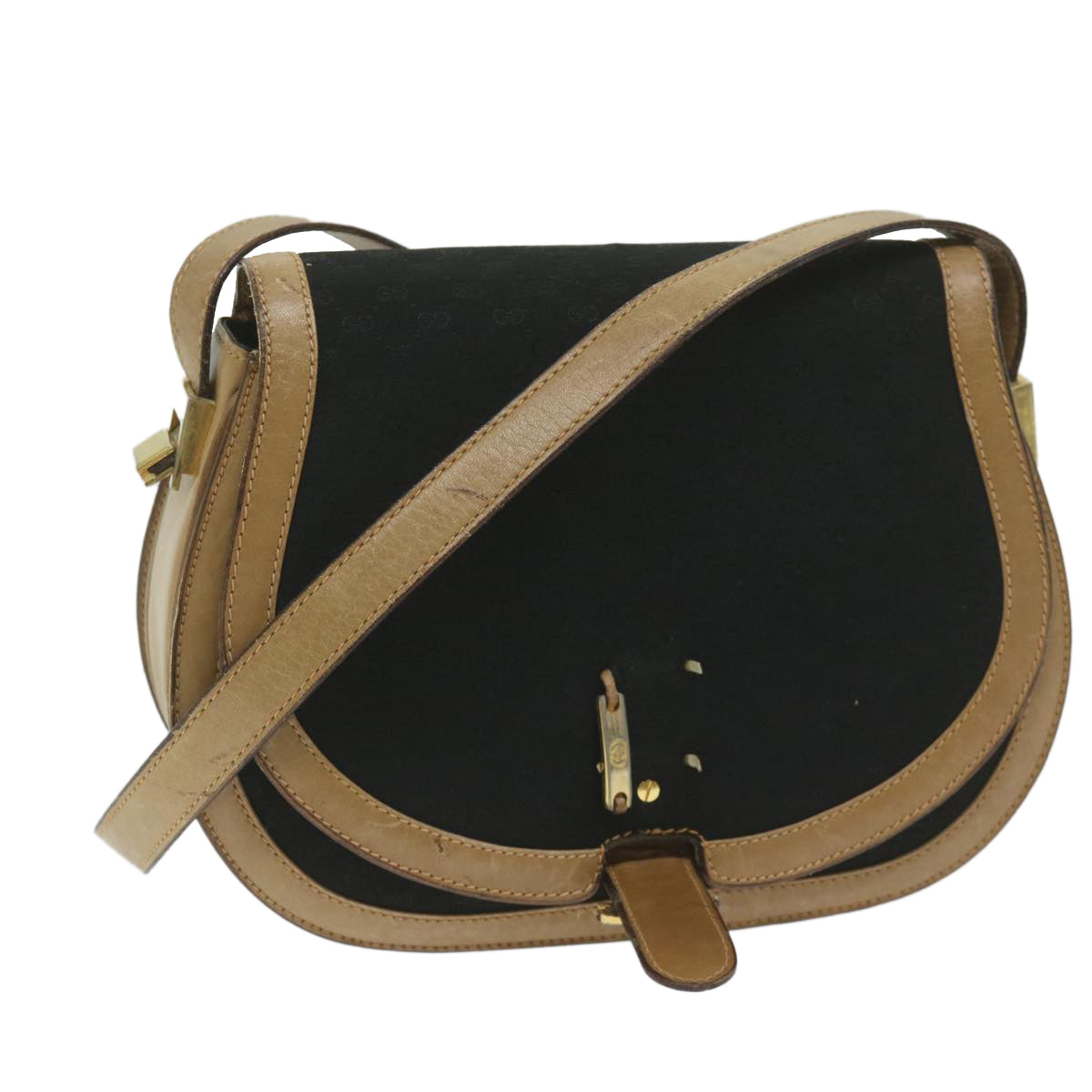 GUCCI Micro GG Canvas Shoulder Bag Black Beige Auth 61694