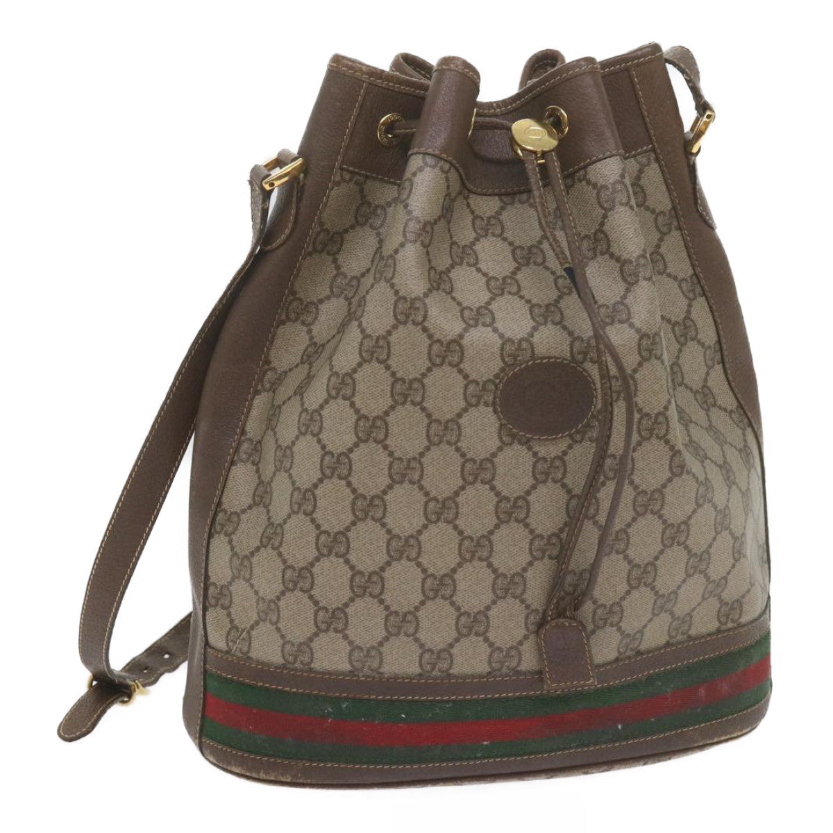 GUCCI GG Supreme Web Sherry Line Shoulder Bag Beige Red 001 116 0933 Auth 61702