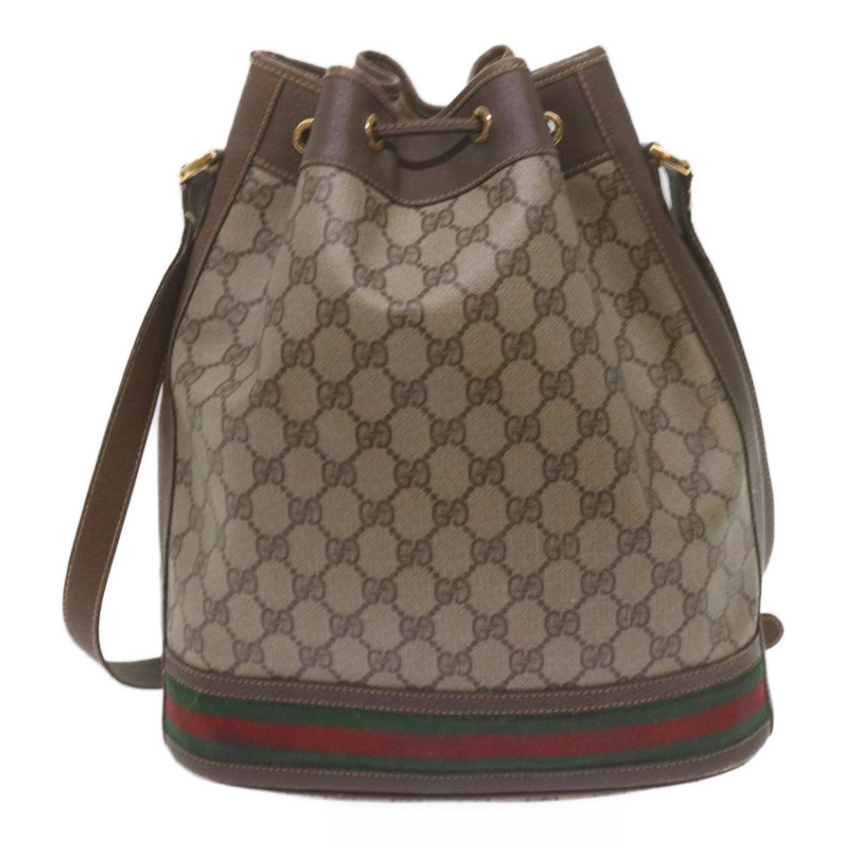 GUCCI GG Supreme Web Sherry Line Shoulder Bag Beige Red 001 116 0933 Auth 61702