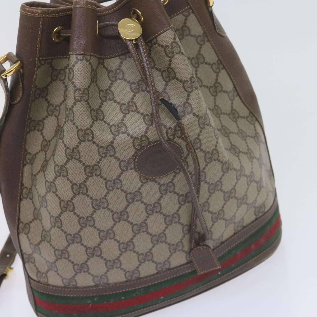 GUCCI GG Supreme Web Sherry Line Shoulder Bag Beige Red 001 116 0933 Auth 61702