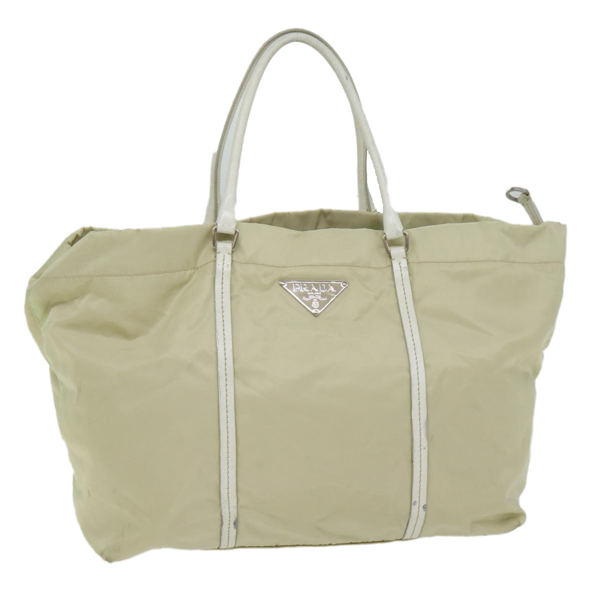 PRADA Tote Bag Nylon Cream Auth 61708