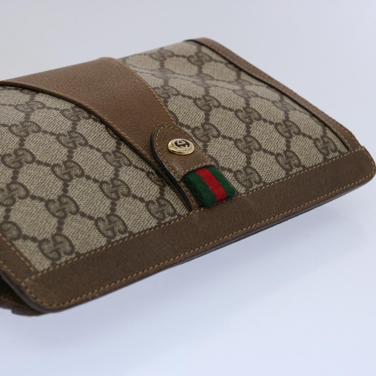 GUCCI GG Supreme Web Sherry Line Clutch Bag Beige Red Green 89 01 032 Auth 61756