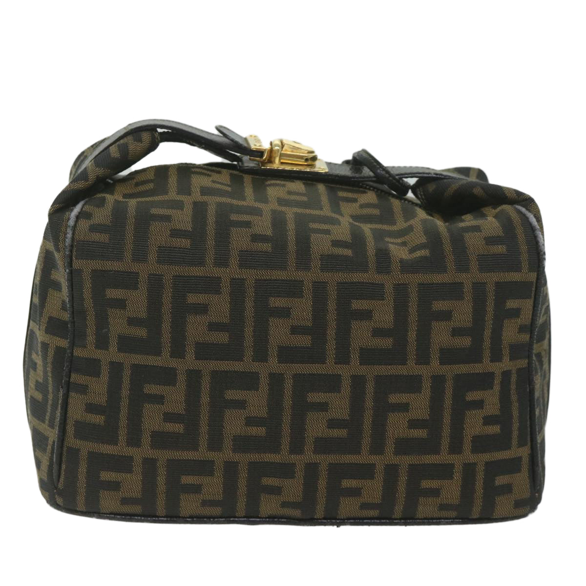 FENDI Zucca Canvas Vanity Cosmetic Pouch Black Brown Auth 61795 - 0