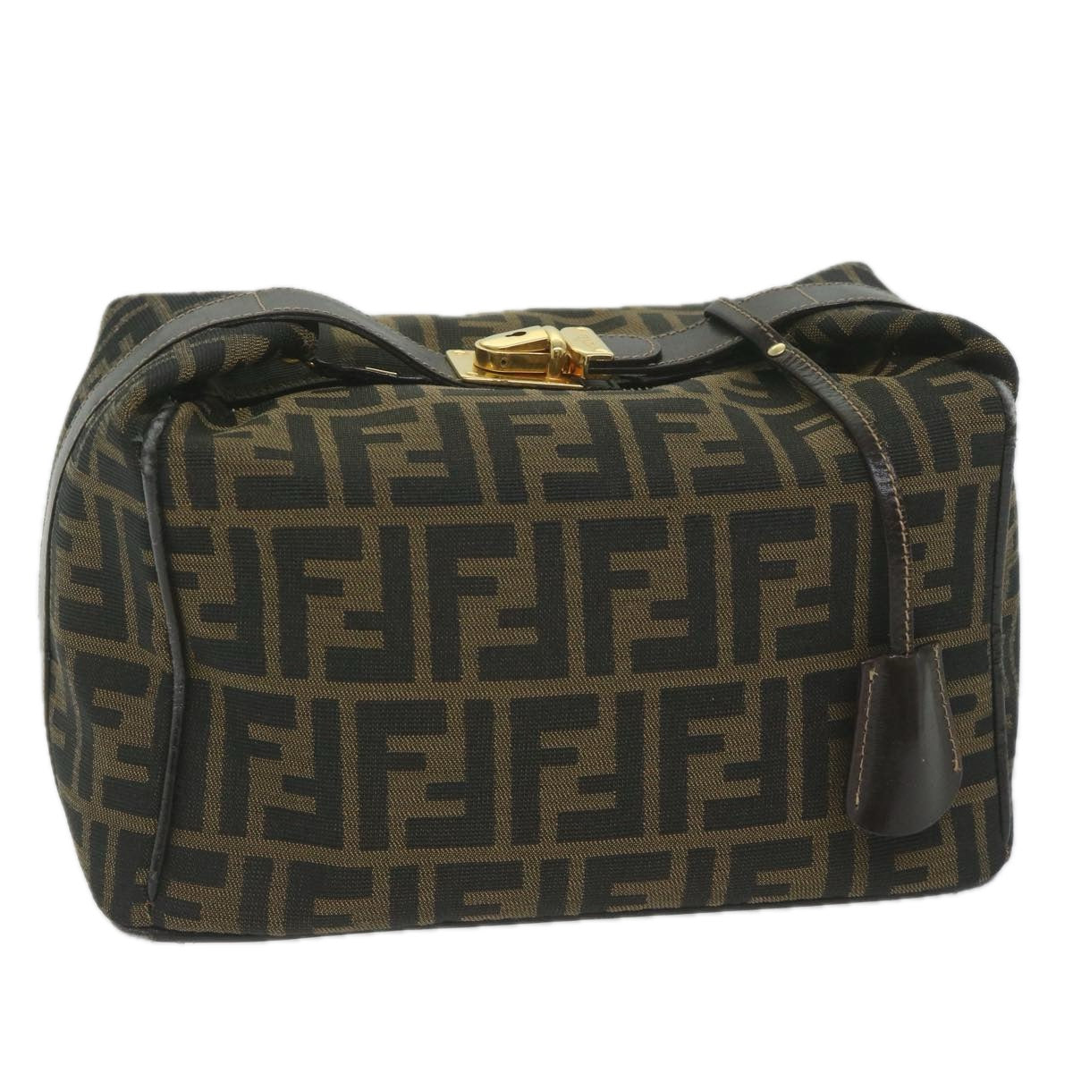 FENDI Zucca Canvas Vanity Cosmetic Pouch Black Brown Auth 61796