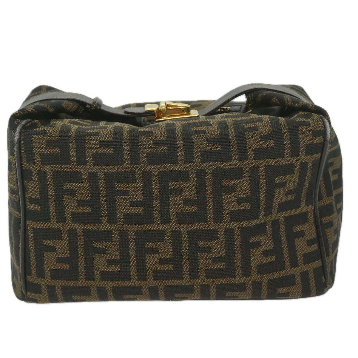 FENDI Zucca Canvas Vanity Cosmetic Pouch Black Brown Auth 61796 - 0
