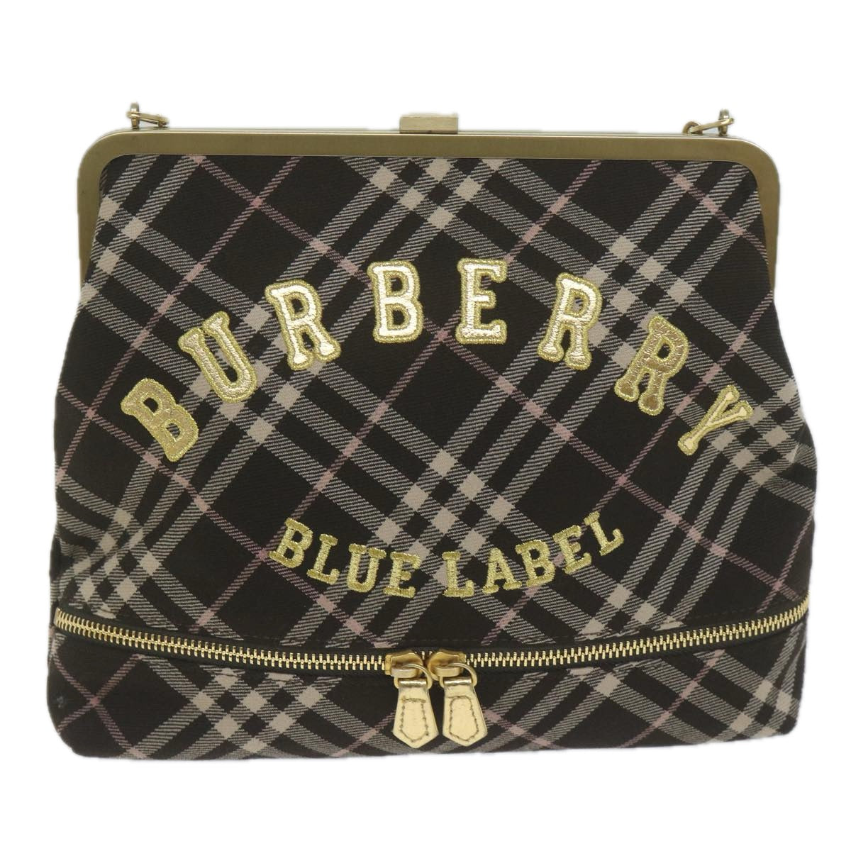 BURBERRY Nova Check Blue Label Chain Hand Bag Canvas Brown Auth 61800